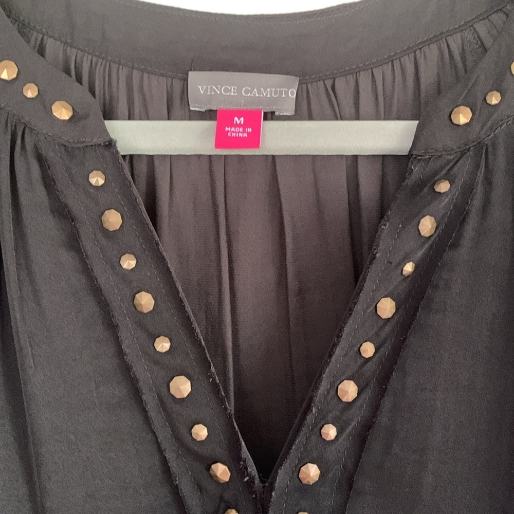 {Vince Camuto} Black Embellished Long Sleeve Blouse - Picture 2 of 6
